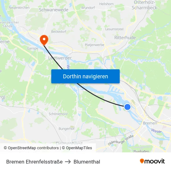 Bremen Ehrenfelsstraße to Blumenthal map
