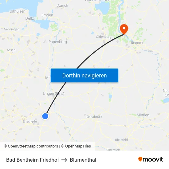 Bad Bentheim Friedhof to Blumenthal map