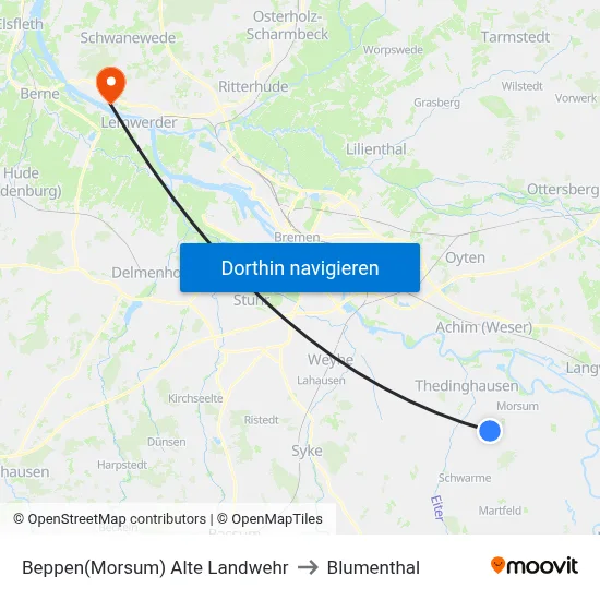 Beppen(Morsum) Alte Landwehr to Blumenthal map