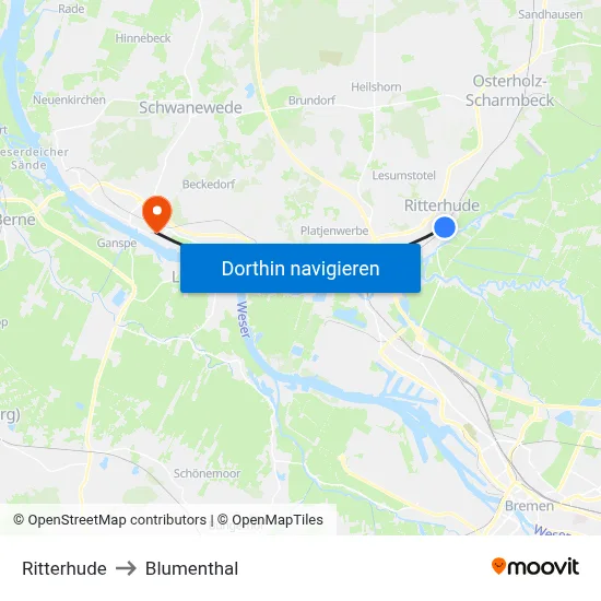 Ritterhude to Blumenthal map