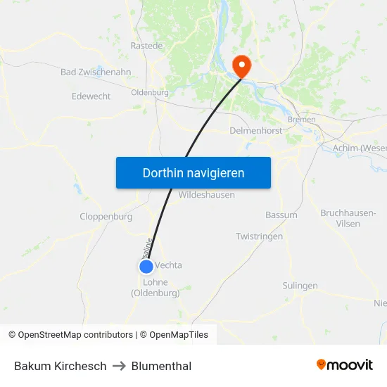 Bakum Kirchesch to Blumenthal map