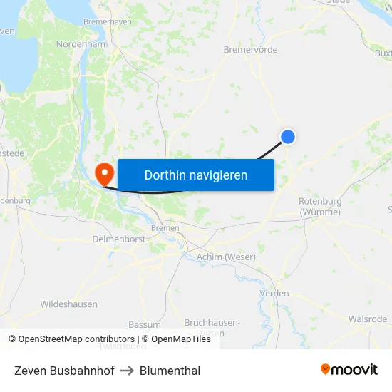 Zeven Busbahnhof to Blumenthal map