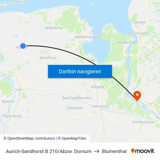 Aurich-Sandhorst B 210/Abzw. Dornum to Blumenthal map