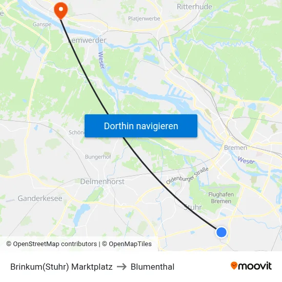 Brinkum(Stuhr) Marktplatz to Blumenthal map