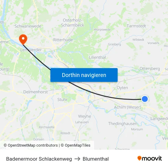 Badenermoor Schlackenweg to Blumenthal map