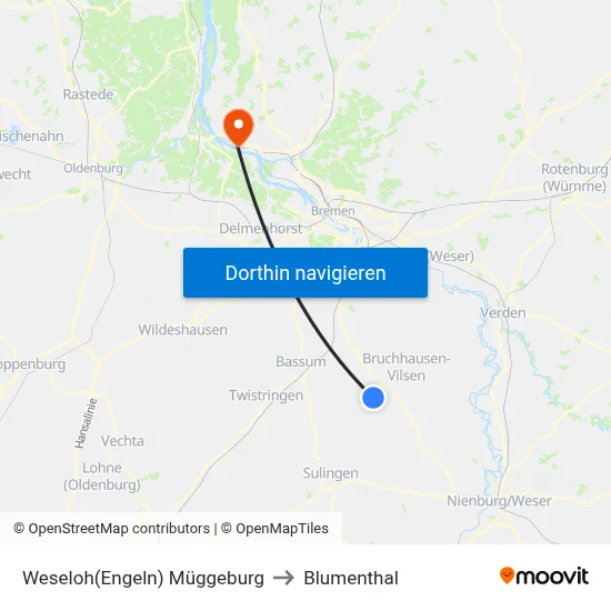 Weseloh(Engeln) Müggeburg to Blumenthal map