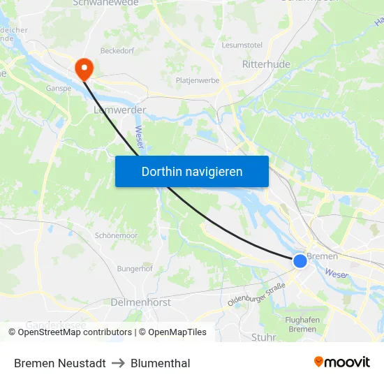 Bremen Neustadt to Blumenthal map