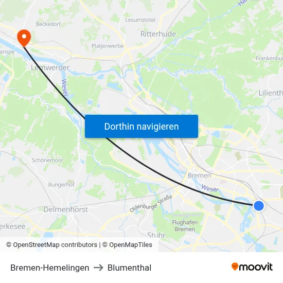 Bremen-Hemelingen to Blumenthal map