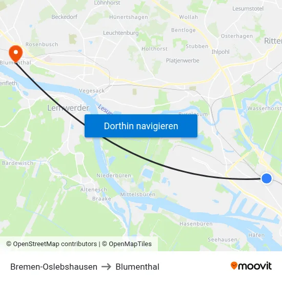 Bremen-Oslebshausen to Blumenthal map