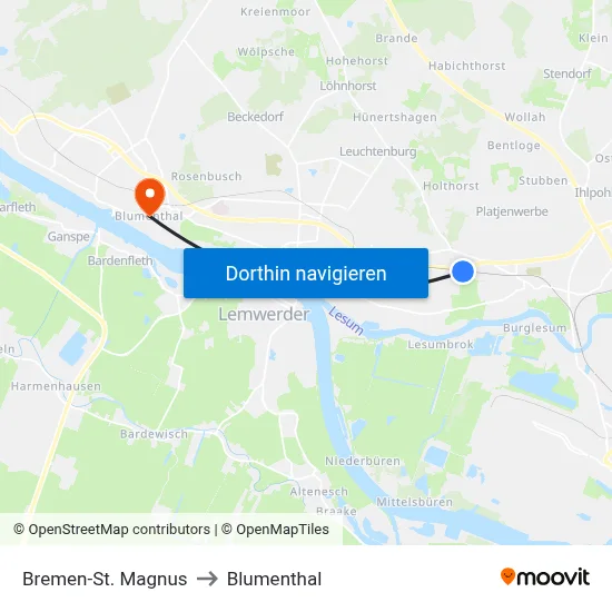 Bremen-St. Magnus to Blumenthal map