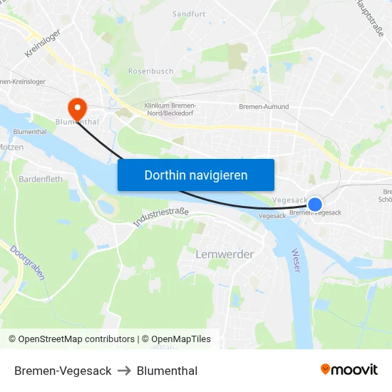 Bremen-Vegesack to Blumenthal map