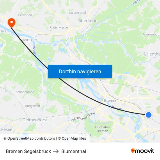 Bremen Segelsbrück to Blumenthal map