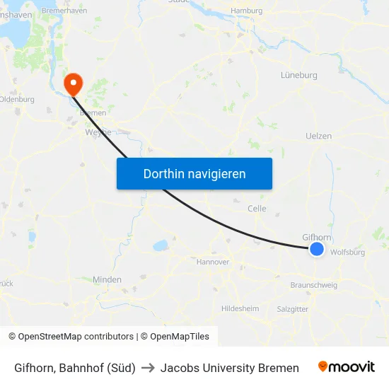 Gifhorn, Bahnhof (Süd) to Jacobs University Bremen map