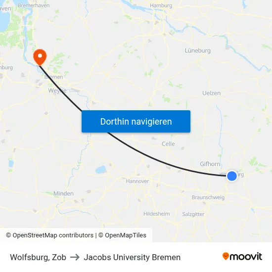 Wolfsburg, Zob to Jacobs University Bremen map