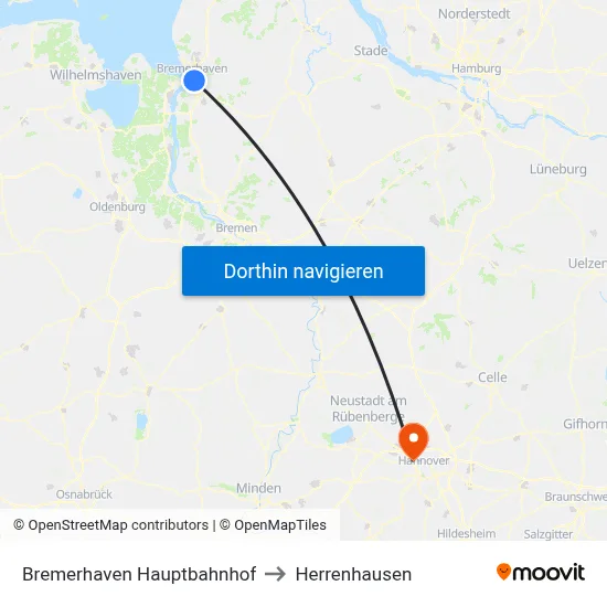 Bremerhaven Hauptbahnhof to Herrenhausen map