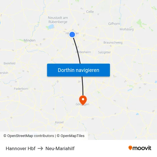 Hannover Hbf to Neu-Mariahilf map