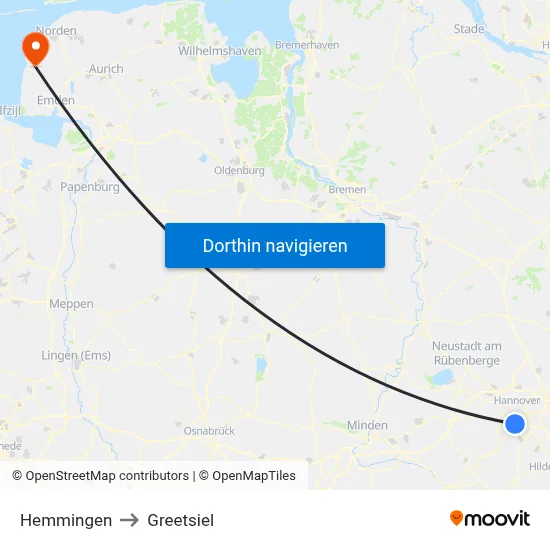 Hemmingen to Greetsiel map