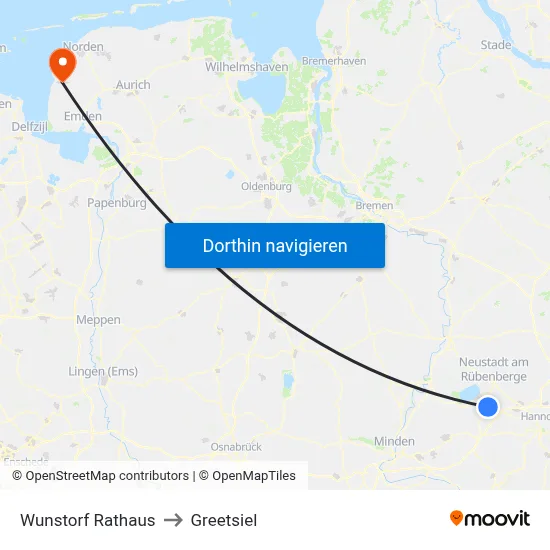 Wunstorf Rathaus to Greetsiel map