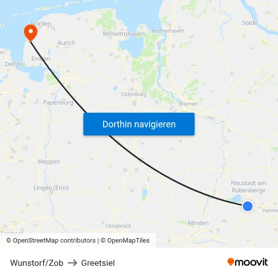 Wunstorf/Zob to Greetsiel map