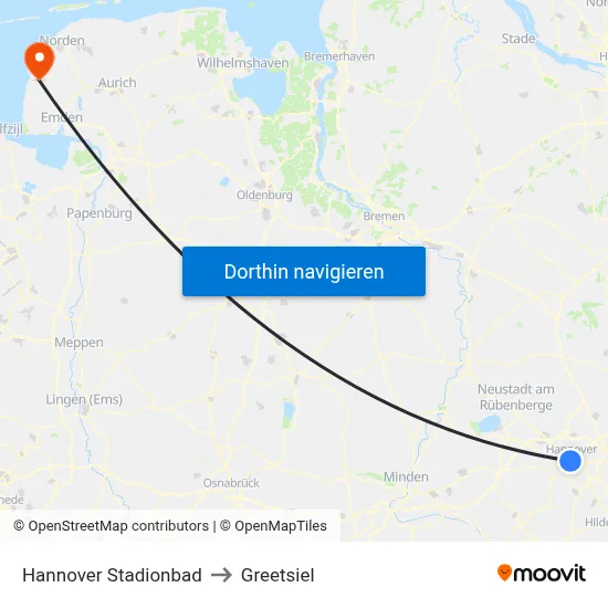 Hannover Stadionbad to Greetsiel map