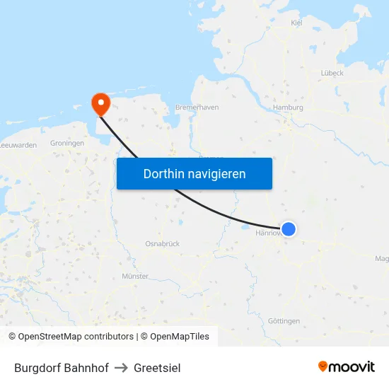 Burgdorf Bahnhof to Greetsiel map