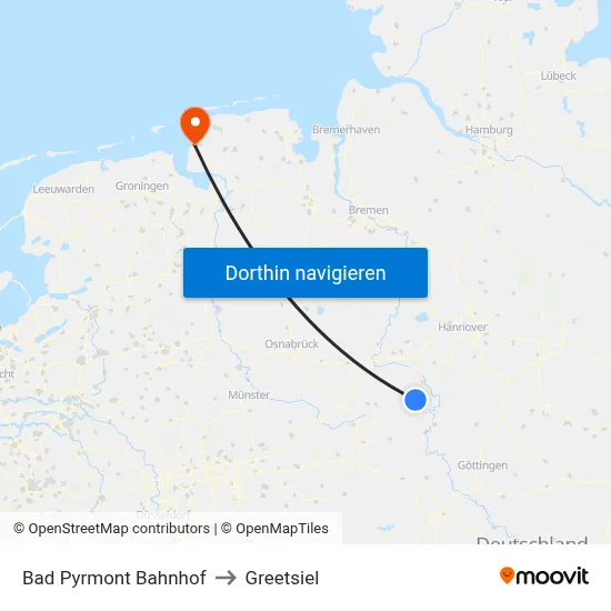 Bad Pyrmont Bahnhof to Greetsiel map
