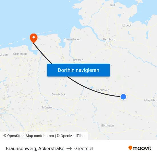 Braunschweig, Ackerstraße to Greetsiel map