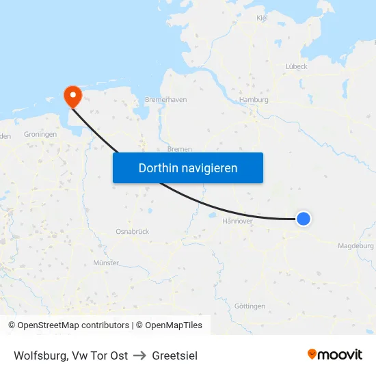 Wolfsburg, Vw Tor Ost to Greetsiel map