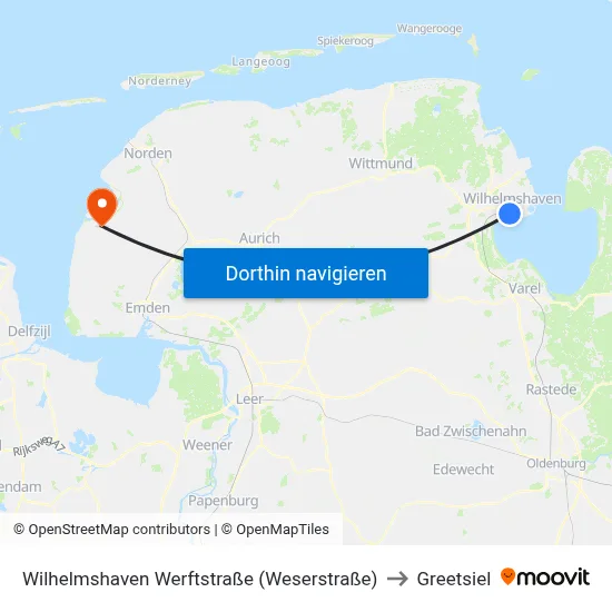 Wilhelmshaven Werftstraße (Weserstraße) to Greetsiel map