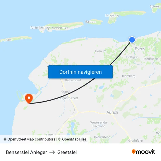 Bensersiel Anleger to Greetsiel map