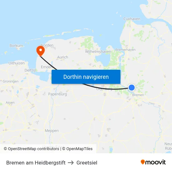 Bremen am Heidbergstift to Greetsiel map