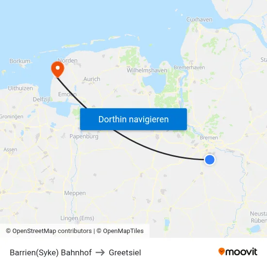 Barrien(Syke) Bahnhof to Greetsiel map