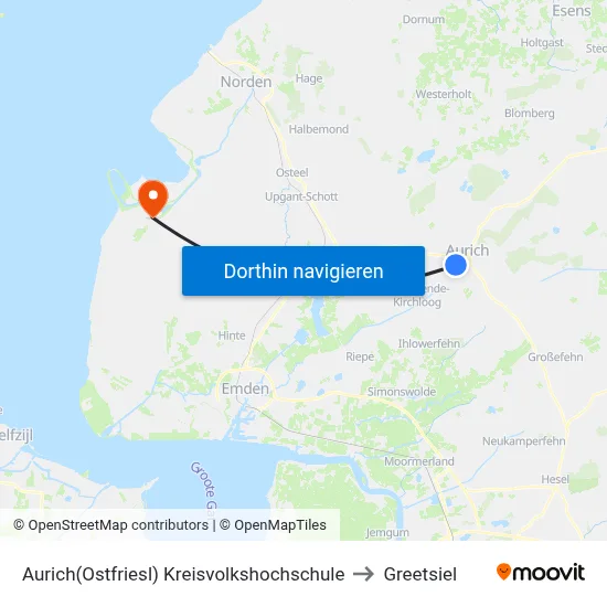 Aurich(Ostfriesl) Kreisvolkshochschule to Greetsiel map