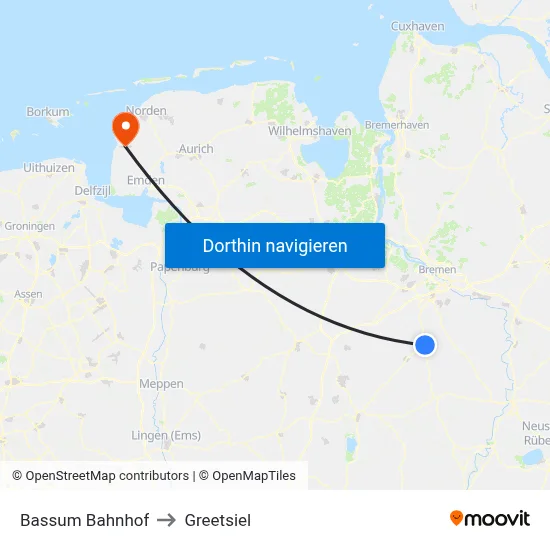 Bassum Bahnhof to Greetsiel map