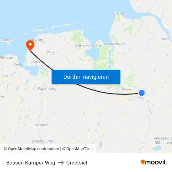 Bassen Kamper Weg to Greetsiel map