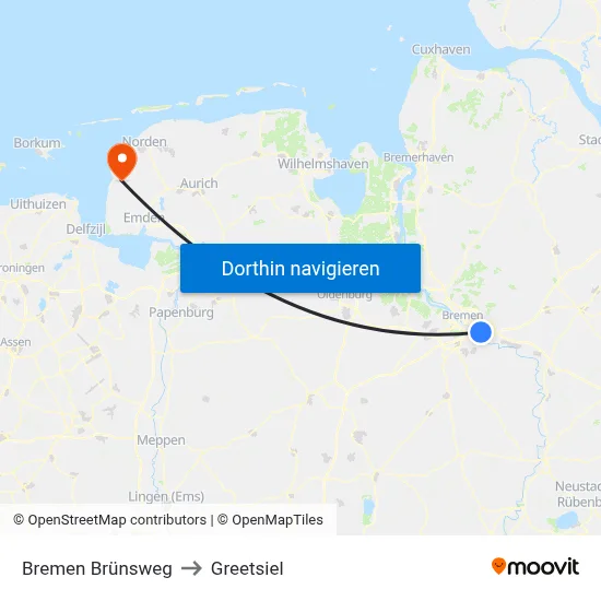 Bremen Brünsweg to Greetsiel map