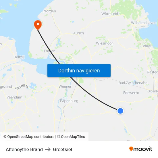 Altenoythe Brand to Greetsiel map