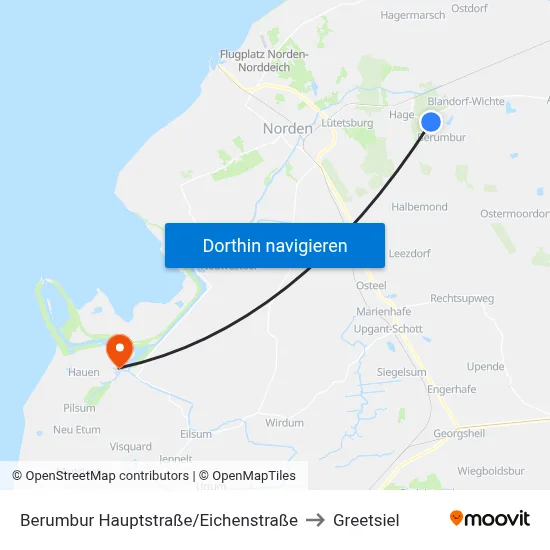 Berumbur Hauptstraße/Eichenstraße to Greetsiel map