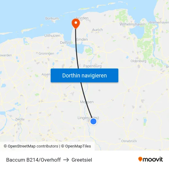 Baccum B214/Overhoff to Greetsiel map
