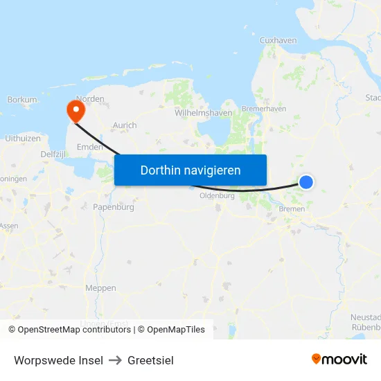 Worpswede Insel to Greetsiel map