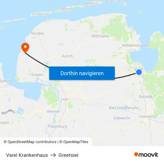 Varel Krankenhaus to Greetsiel map