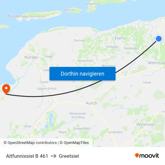 Altfunnixsiel B 461 to Greetsiel map