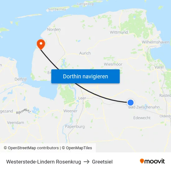 Westerstede-Lindern Rosenkrug to Greetsiel map