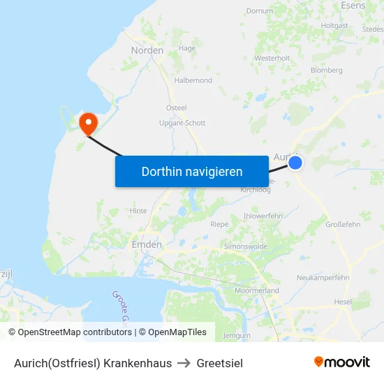 Aurich(Ostfriesl) Krankenhaus to Greetsiel map