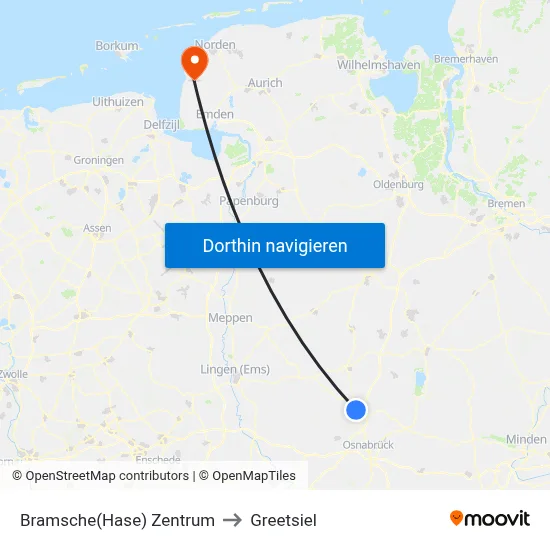 Bramsche(Hase) Zentrum to Greetsiel map
