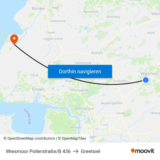 Wiesmoor Pollerstraße/B 436 to Greetsiel map