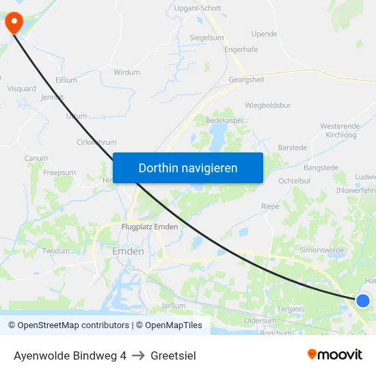 Ayenwolde Bindweg 4 to Greetsiel map