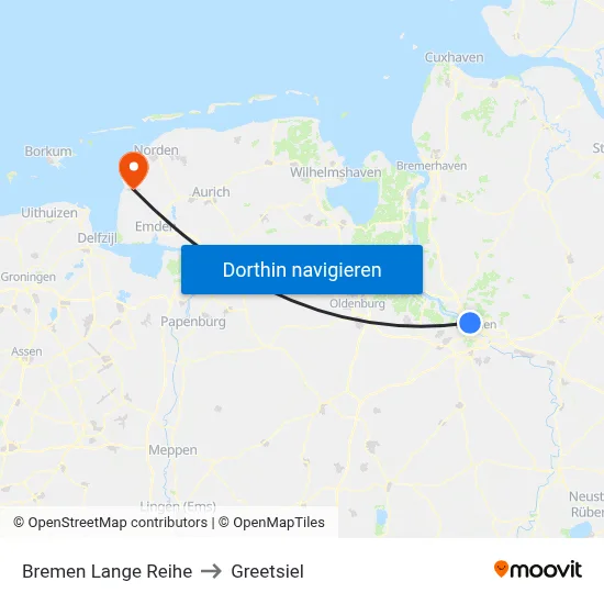 Bremen Lange Reihe to Greetsiel map