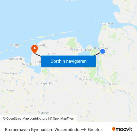 Bremerhaven Gymnasium Wesermünde to Greetsiel map