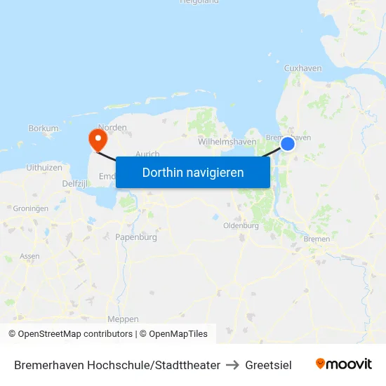 Bremerhaven Hochschule/Stadttheater to Greetsiel map